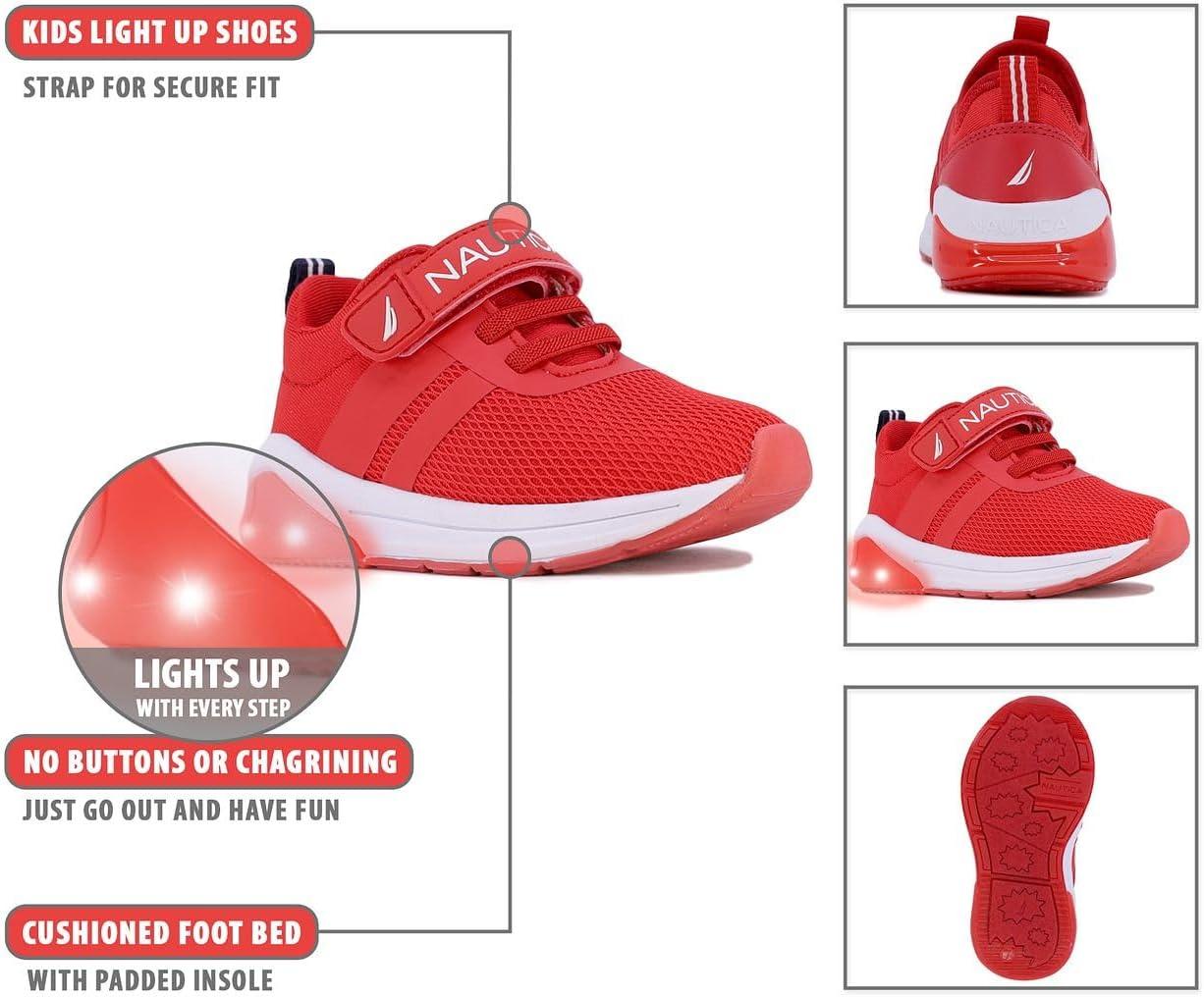 imageNautica Kids LightUp Flashing Sneaker Athletic Running Shoes with Strap Fashionable and Fun for Boys and Girls Available in Toddler and Little Kid SizesBuoy Lightsred