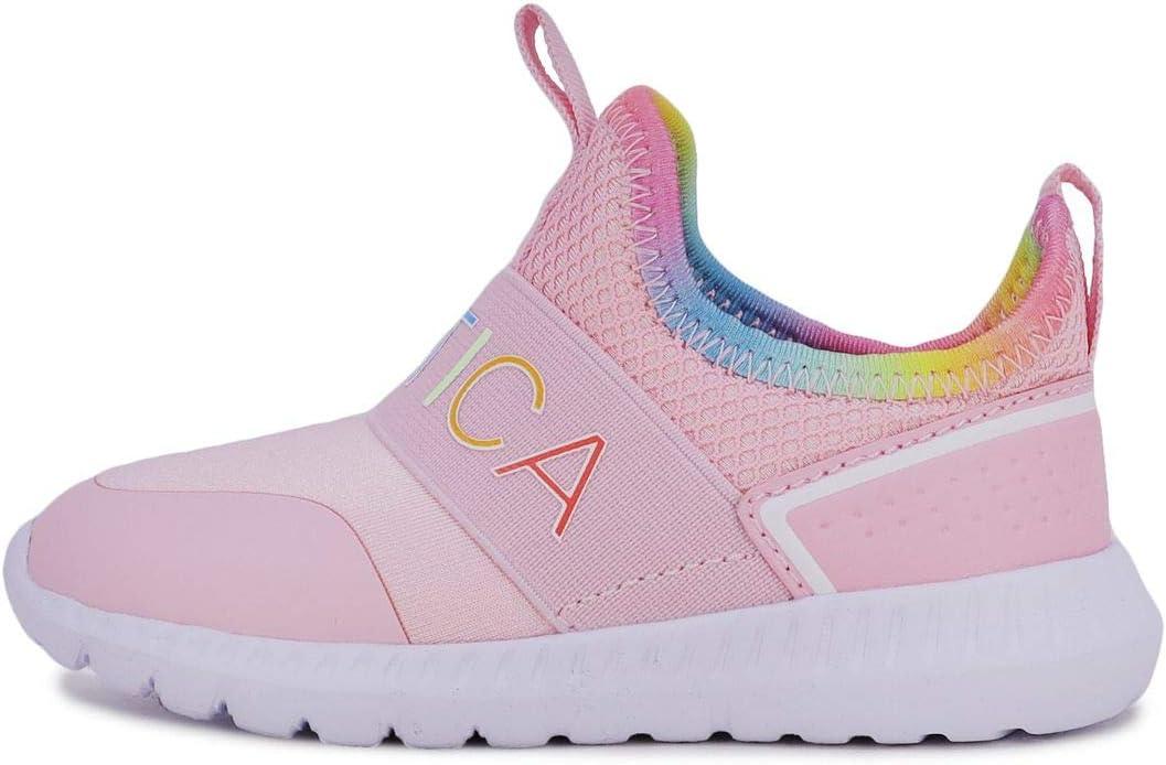 imageNautica Girls SlipOn Sneaker Athletic Running Kids Shoe for Walking Running Tennis and Sports ToddlerLittle KidAlois Peony Rainbow
