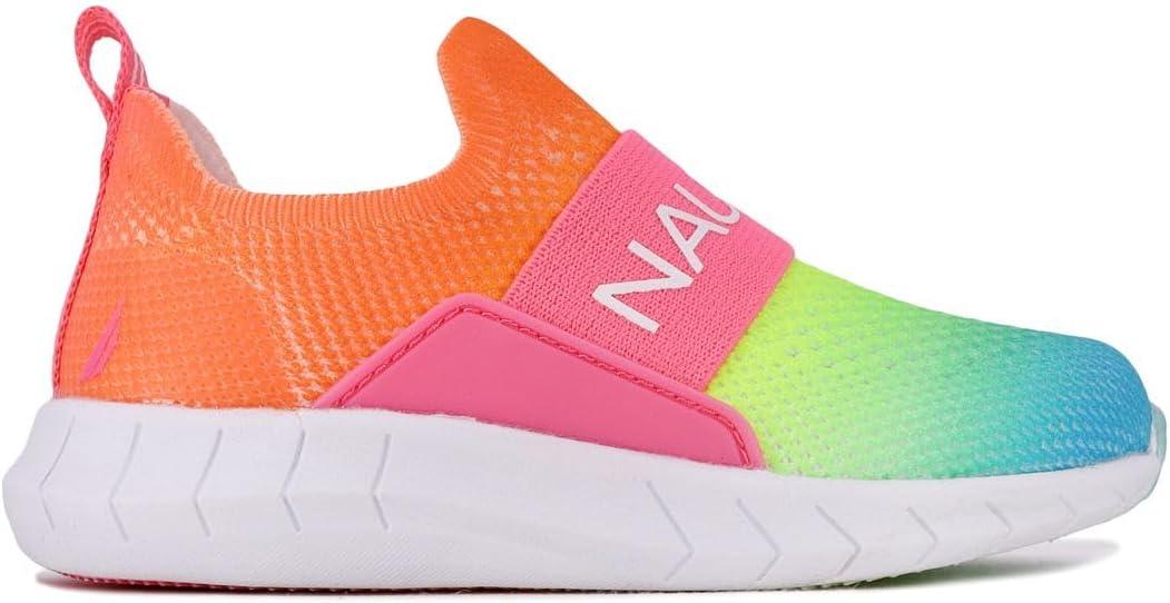 imageNautica Girls SlipOn Sneaker Athletic Running Kids Shoe for Walking Running Tennis and Sports ToddlerLittle KidNeon Rainbow