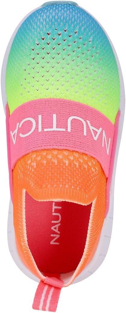 imageNautica Girls SlipOn Sneaker Athletic Running Kids Shoe for Walking Running Tennis and Sports ToddlerLittle KidNeon Rainbow
