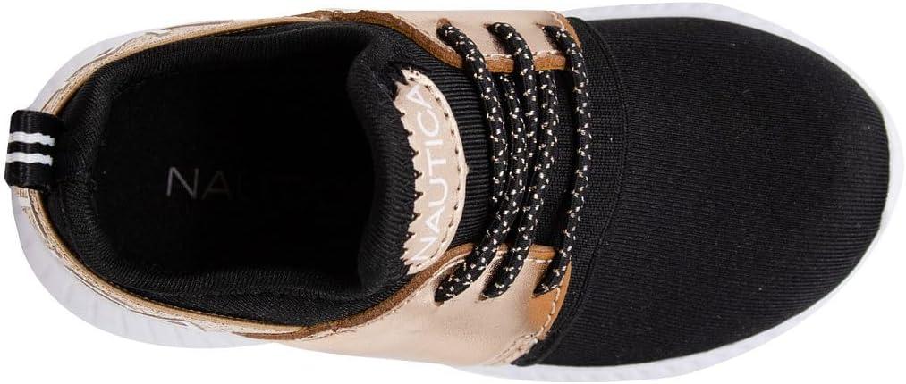 imageNautica Kids Boys and Girls Athletic SlipOn Sneakers Lightweight Bungee Running Shoes for Toddler Little Kid and Big KidRose Gold Black