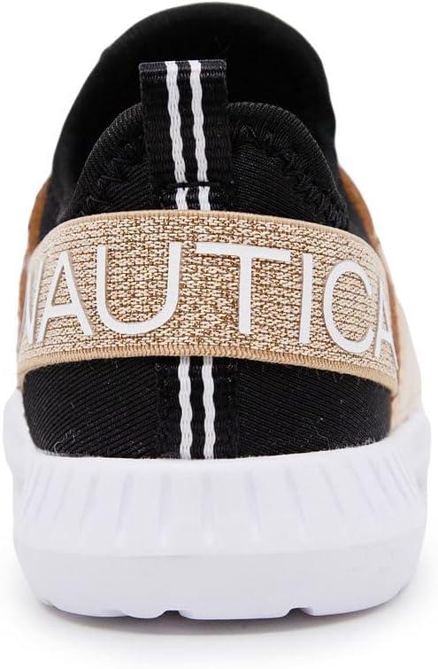 imageNautica Kids Boys and Girls Athletic SlipOn Sneakers Lightweight Bungee Running Shoes for Toddler Little Kid and Big KidRose Gold Black