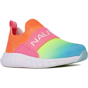 Nautica Girls’ Slip-On Sneaker – Athletic Running Kids’ Shoe for Walking, Running, Tennis, and Sports (Toddler/Little Kid)(Neon Rainbow)