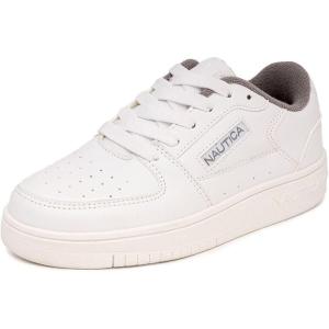 Nautica Kids Boys Lace-Up Fashion Sneakers Low-Top Dress Shoes for Youth – (Big Kid/Little Kid)(White Grey)