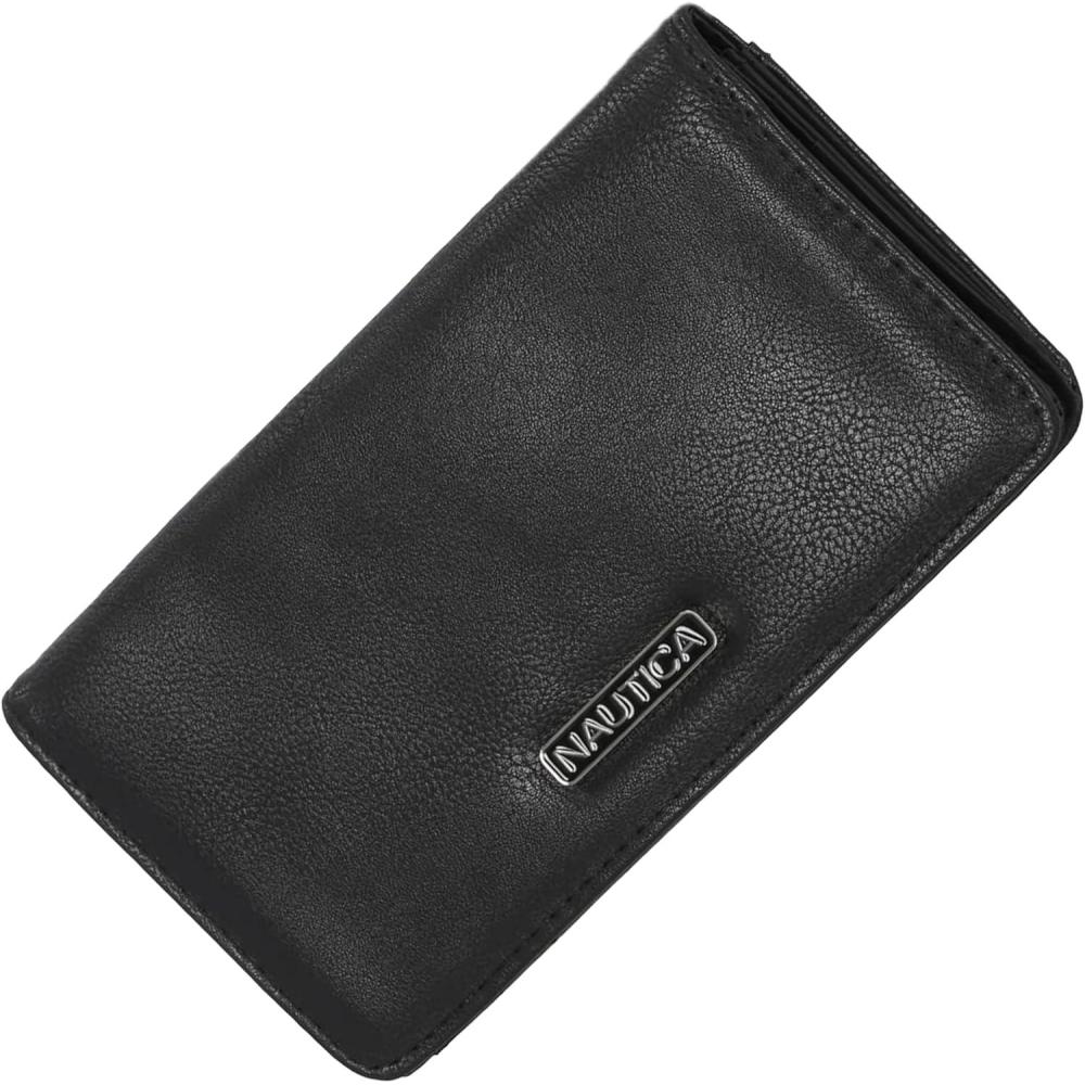 imageNautica Seaside Slim Womens Wallet RFID Blocking Credit Card Holder Coin Purse Checkbook Organizer Clutch Small Vegan Leather Wallet for Travel Black LogoBlack