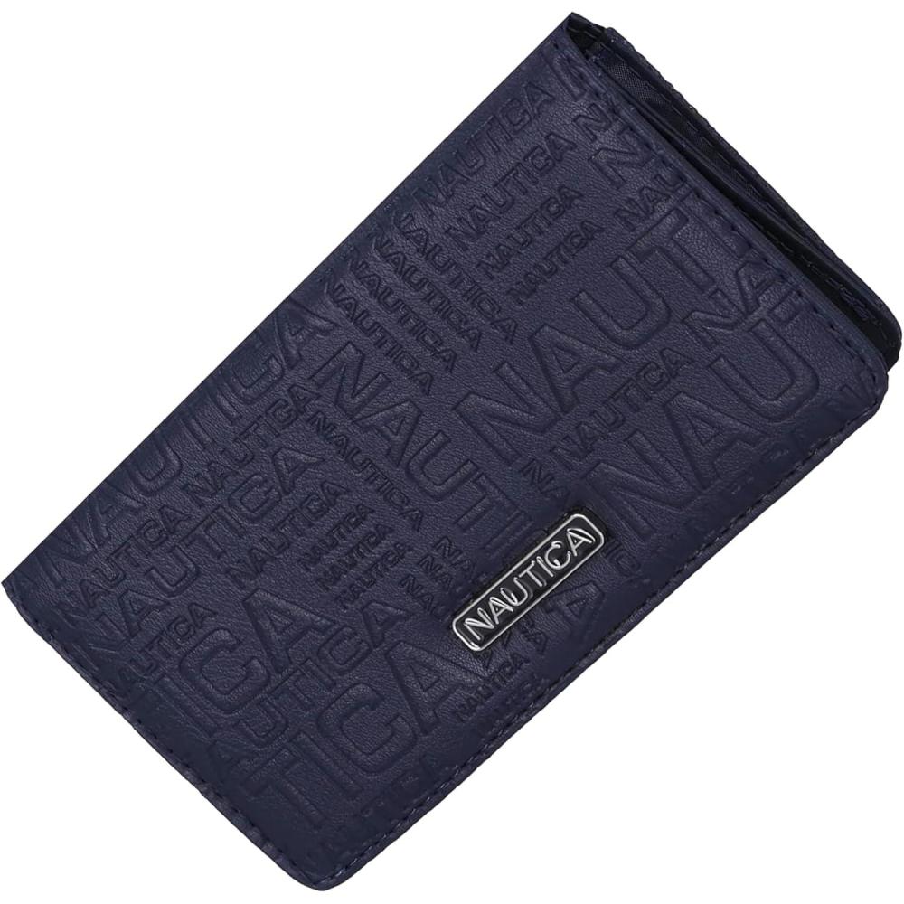 imageNautica Seaside Slim Womens Wallet RFID Blocking Credit Card Holder Coin Purse Checkbook Organizer Clutch Small Vegan Leather Wallet for Travel Black LogoIndigo Logo