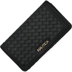 Nautica Seaside Slim Womens Wallet RFID Blocking Credit Card Holder, Coin Purse, Checkbook Organizer Clutch, Small Vegan Leather Wallet for Travel, Black (Logo)(Black (Woven))