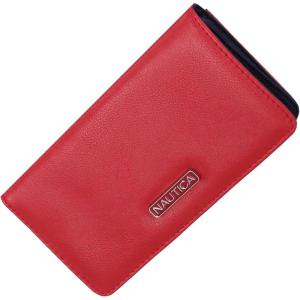 Nautica Seaside Slim Womens Wallet RFID Blocking Credit Card Holder, Coin Purse, Checkbook Organizer Clutch, Small Vegan Leather Wallet for Travel, Black (Logo)(Red)
