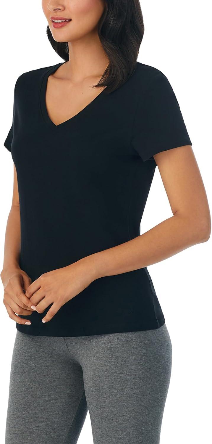 imageNautica Womens Sleep Shirt Lightweight Breathable Pajama Top Cotton Knit Jersey VNeck Sleepwear and Loungewear2 Pack BlackBlack