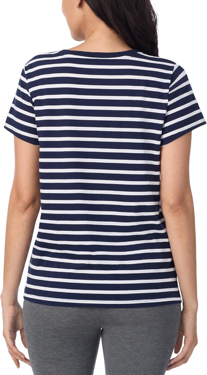 imageNautica Womens Sleep Shirt Lightweight Breathable Pajama Top Cotton Knit Jersey VNeck Sleepwear and Loungewear2 Pack NavyNavy Stripe