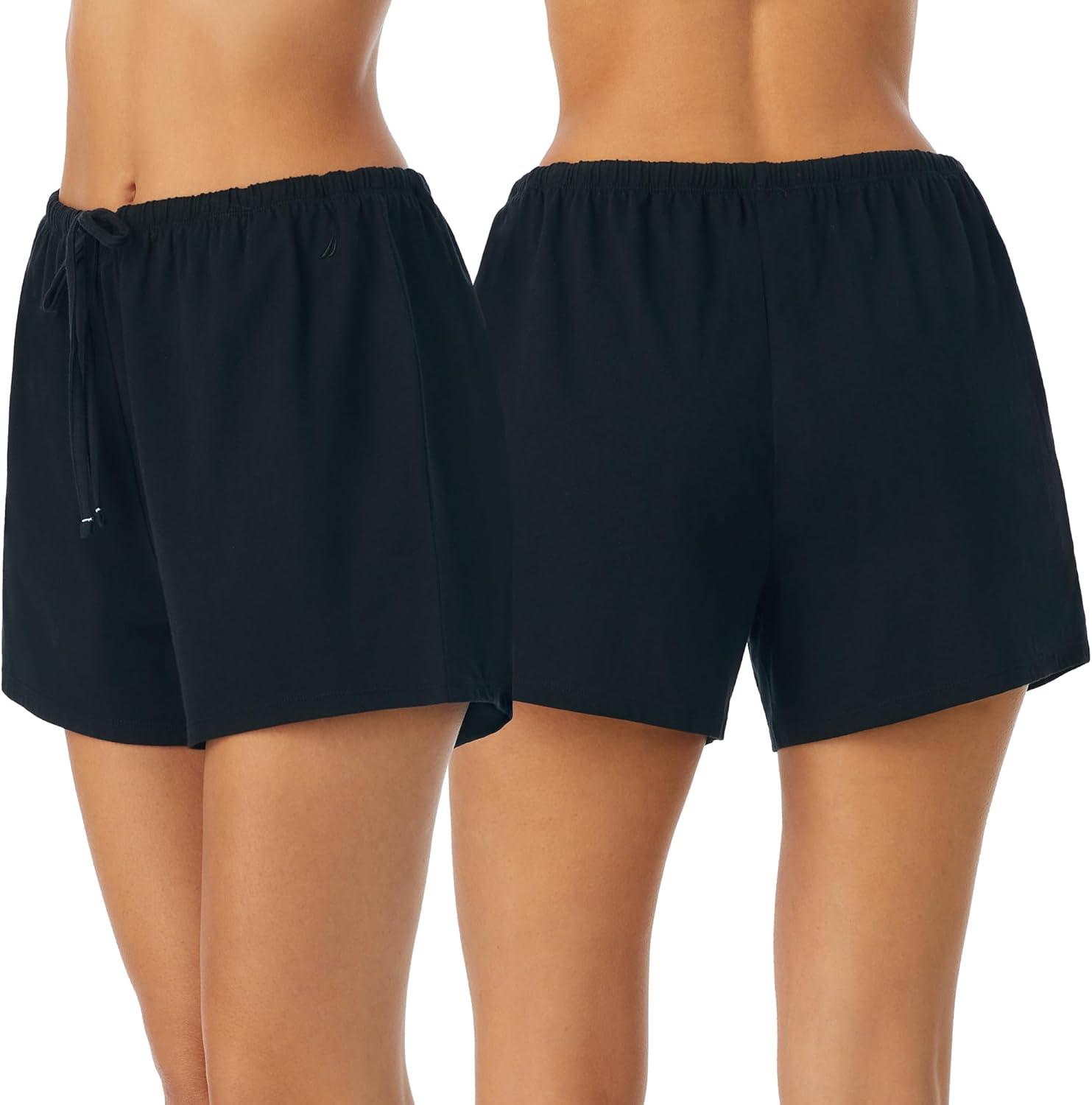 imageNautica Womens Sleep Shorts MidThigh Lightweight Breathable Pajama Bottoms Cotton Knit Jersey Sleepwear and Loungewear2 Pack NavyBlack