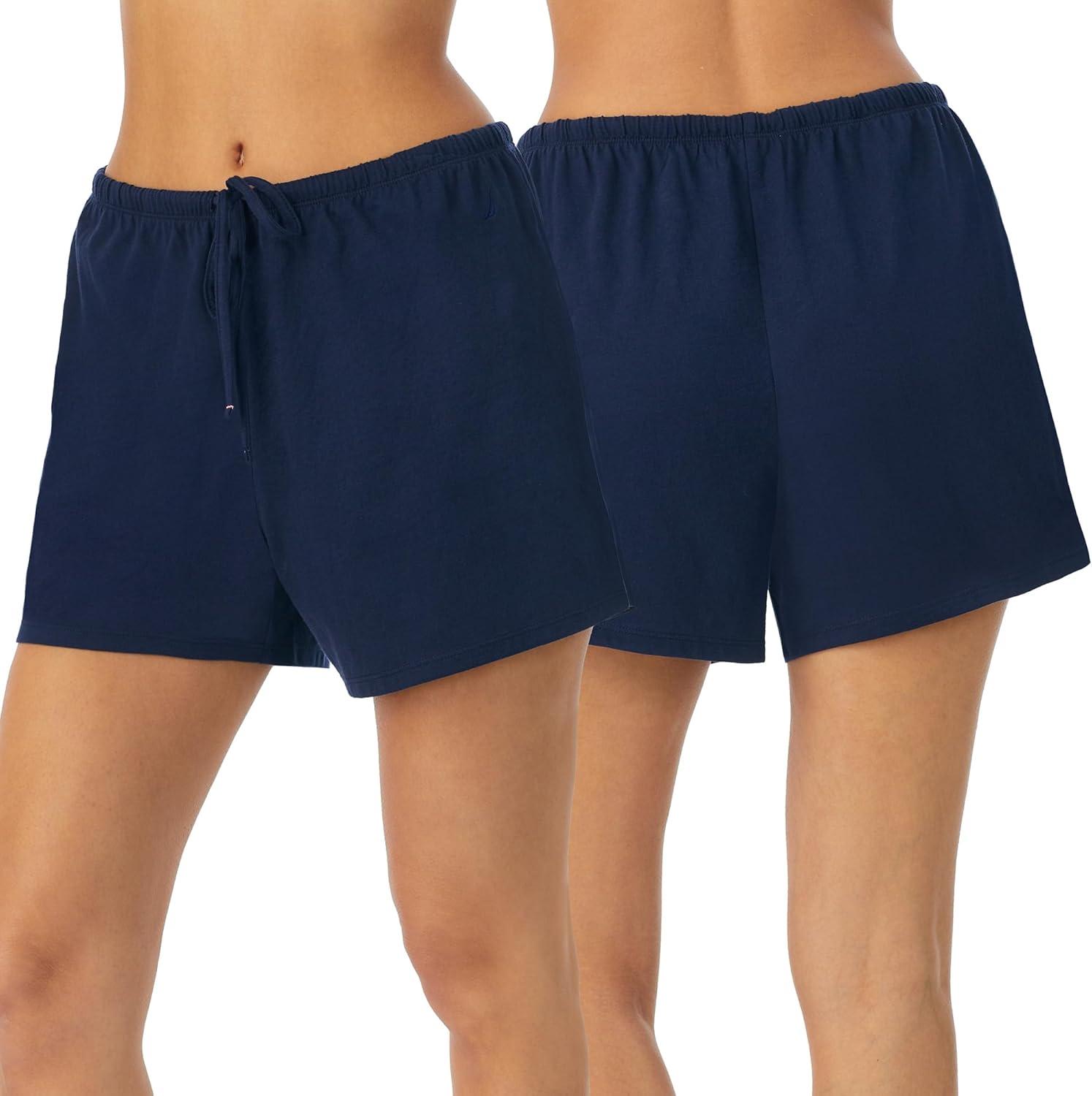 imageNautica Womens Sleep Shorts MidThigh Lightweight Breathable Pajama Bottoms Cotton Knit Jersey Sleepwear and Loungewear2 Pack NavyNavy Stripe
