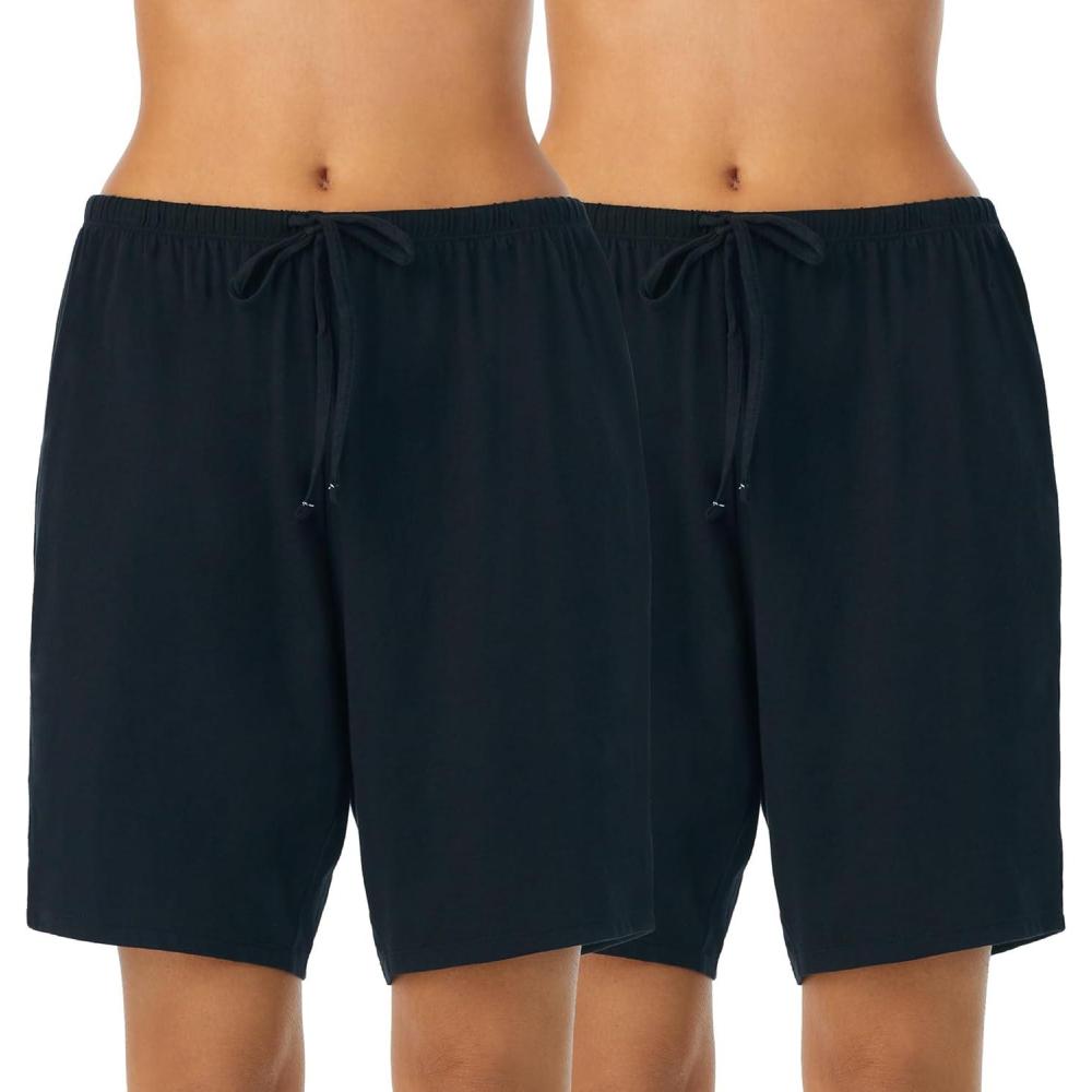 imageNautica Womens Sleep Bermuda Shorts Lightweight Breathable Pajama Bottoms Cotton Knit Jersey Sleepwear and Loungewear2 Pack BlackBlack