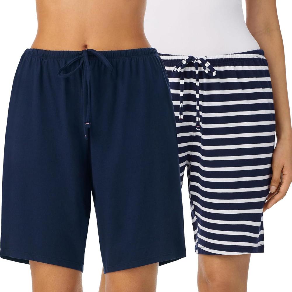 imageNautica Womens Sleep Bermuda Shorts Lightweight Breathable Pajama Bottoms Cotton Knit Jersey Sleepwear and Loungewear2 Pack NavyNavy Stripe
