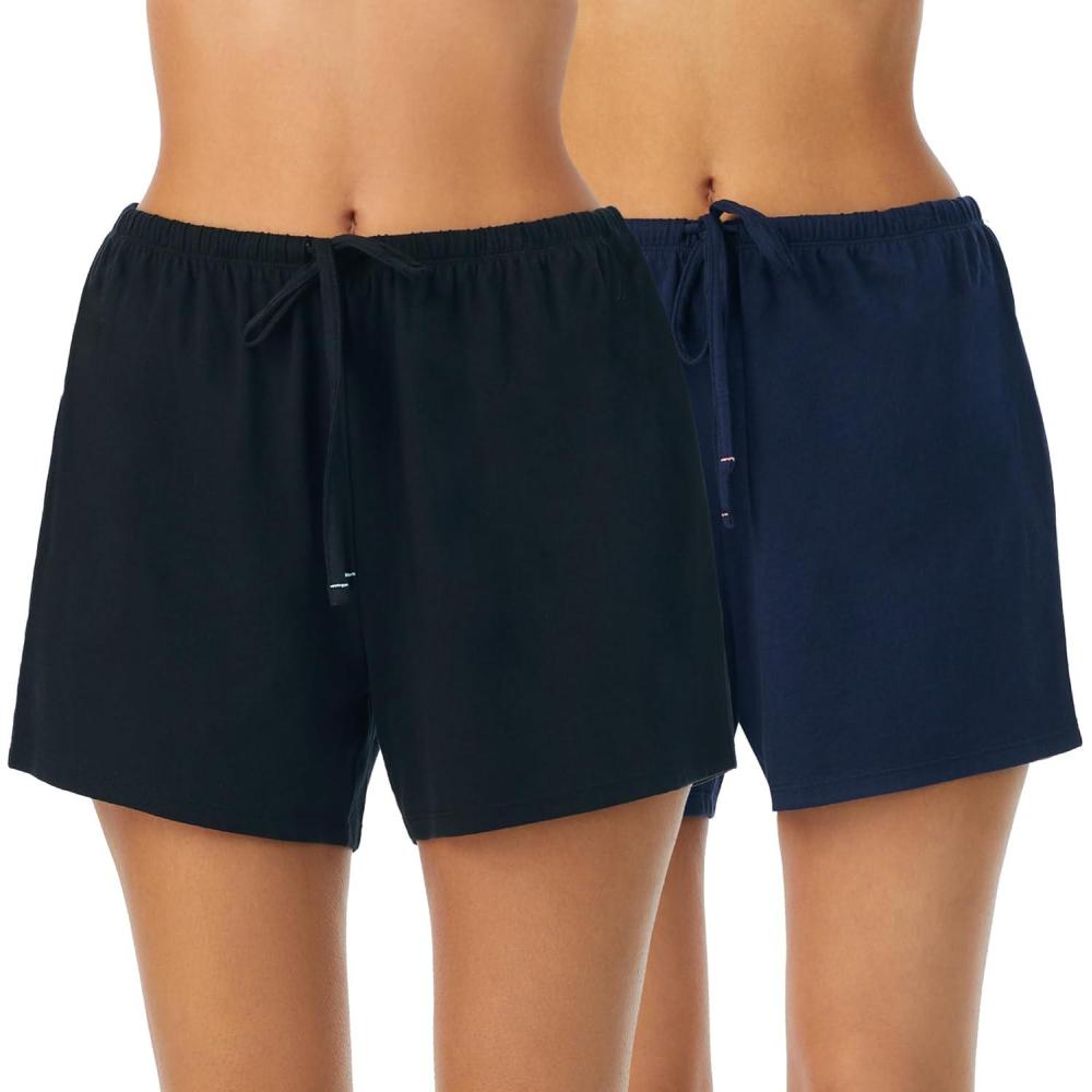 imageNautica Womens Sleep Shorts  MidThigh Lightweight Breathable Pajama Bottoms  Cotton Knit Jersey Sleepwear and Loungewear2 Pack NavyBlack