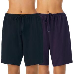 Nautica Womens Sleep Bermuda Shorts – Lightweight, Breathable Pajama Bottoms – Cotton Knit Jersey Sleepwear and Loungewear(2 Pack Purple/Black)