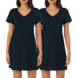 Nautica Womens Sleep Shirt Dress – Cotton Knit Jersey V-Neck Pajama Top – Lightweight & Breathable Sleepwear Loungewear(2 Pack Black/Black)