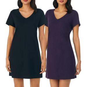 Nautica Womens Sleep Shirt Dress – Cotton Knit Jersey V-Neck Pajama Top – Lightweight & Breathable Sleepwear Loungewear(2 Pack Purple/Black)