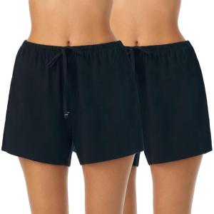 Nautica Womens Sleep Shorts – Mid-Thigh, Lightweight, Breathable Pajama Bottoms – Cotton Knit Jersey Sleepwear and Loungewear(2 Pack Black/Black)