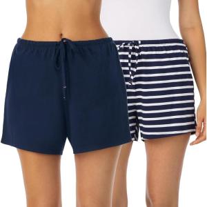 Nautica Womens Sleep Shorts – Mid-Thigh, Lightweight, Breathable Pajama Bottoms – Cotton Knit Jersey Sleepwear and Loungewear(2 Pack Navy/Navy Stripe)