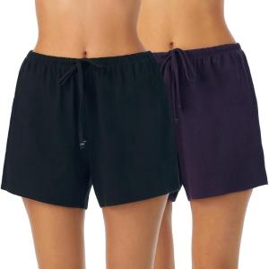 Nautica Womens Sleep Shorts – Mid-Thigh, Lightweight, Breathable Pajama Bottoms – Cotton Knit Jersey Sleepwear and Loungewear(2 Pack Purple/Black)