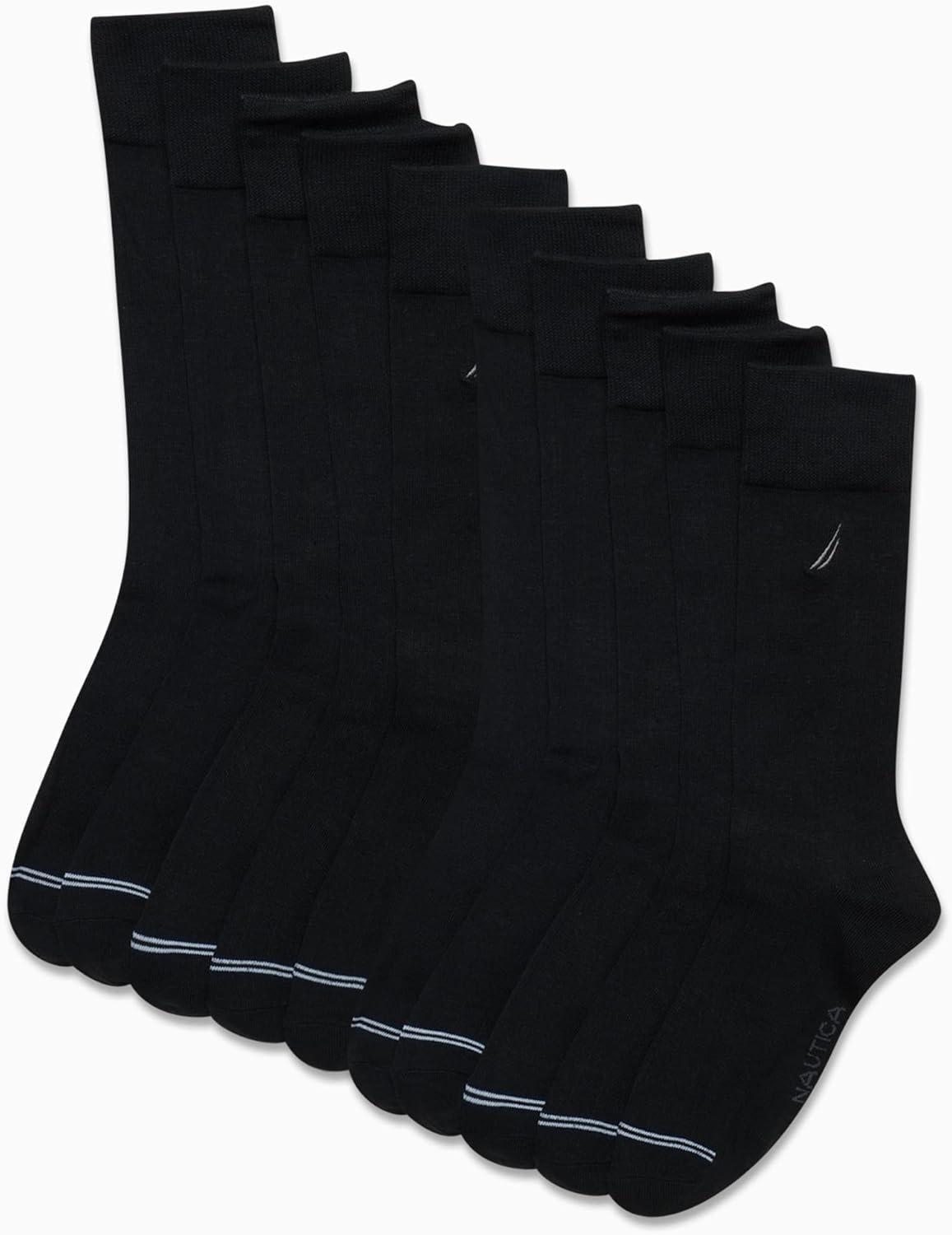 imageNautica Mens Dress Socks 10 Pack Breathable Stretch Crew Socks for Men for Work Business and Formal Wear Sizes 6125All Black