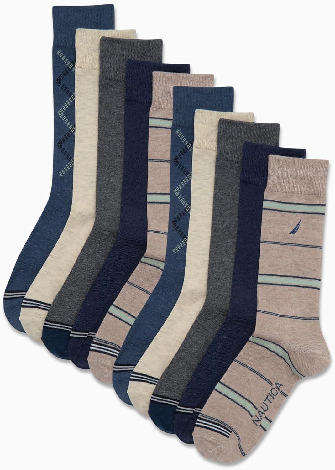 imageNautica Mens Dress Socks 10 Pack Breathable Stretch Crew Socks for Men for Work Business and Formal Wear Sizes 6125BlueTan