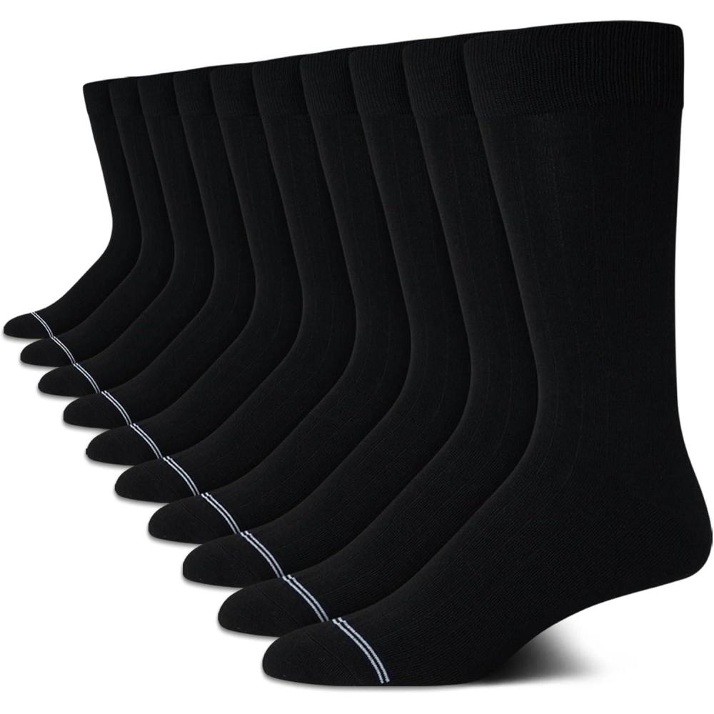 imageNautica Mens Dress Socks 10 Pack Breathable Stretch Crew Socks for Men for Work Business and Formal Wear Sizes 6125All Black