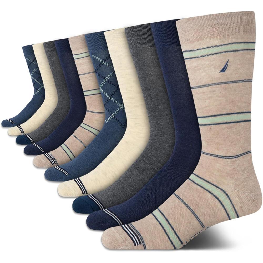 imageNautica Mens Dress Socks 10 Pack Breathable Stretch Crew Socks for Men for Work Business and Formal Wear Sizes 6125BlueTan