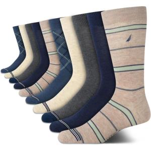 Nautica Mens Dress Socks – 10 Pack Breathable Stretch Crew Socks for Men for Work Business and Formal Wear (Sizes: 6-12.5)(Blue/Tan)