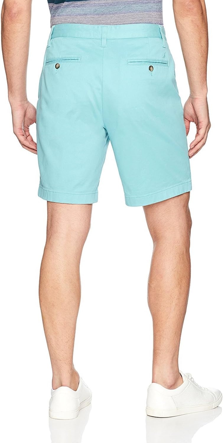 imageNautica Mens Classic Fit Flat Front Stretch Solid Chino Deck ShortAqua Wave