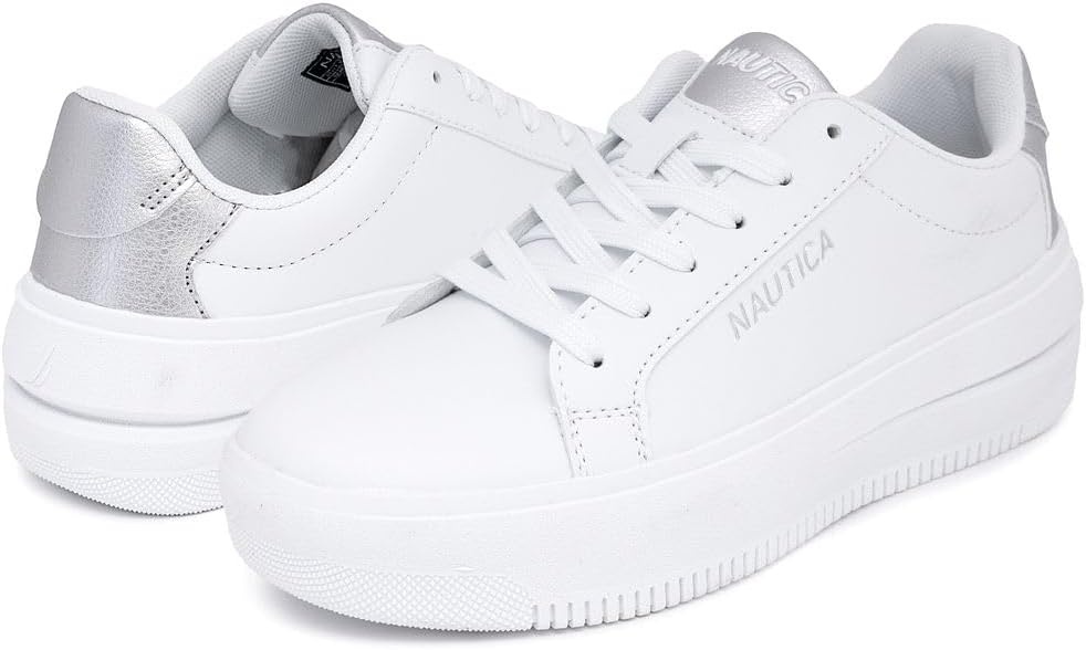 imageNautica Platform Sneakers for Womens Fashion Trendy Shoes White Casual Sneaker Thick Sole Everyday Walking ShoesWhite Silversendera