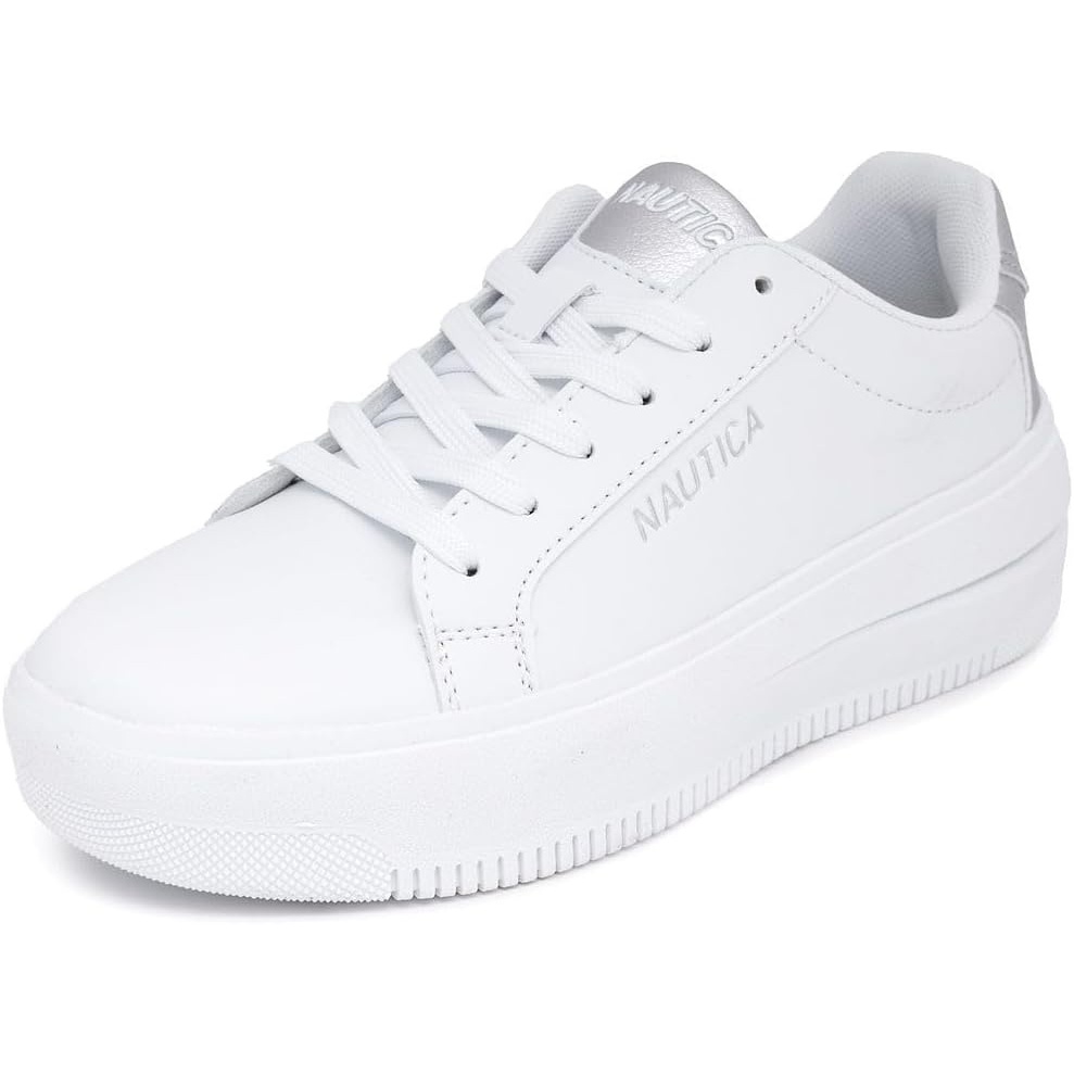imageNautica Platform Sneakers for Womens Fashion Trendy Shoes White Casual Sneaker Thick Sole Everyday Walking ShoesWhite Silversendera