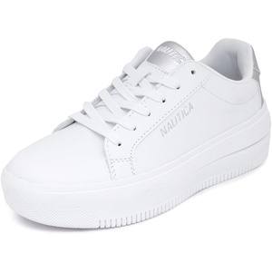 Nautica Platform Sneakers for Womens Fashion Trendy Shoes White Casual Sneaker Thick Sole Everyday Walking Shoes(White Silver-sendera)