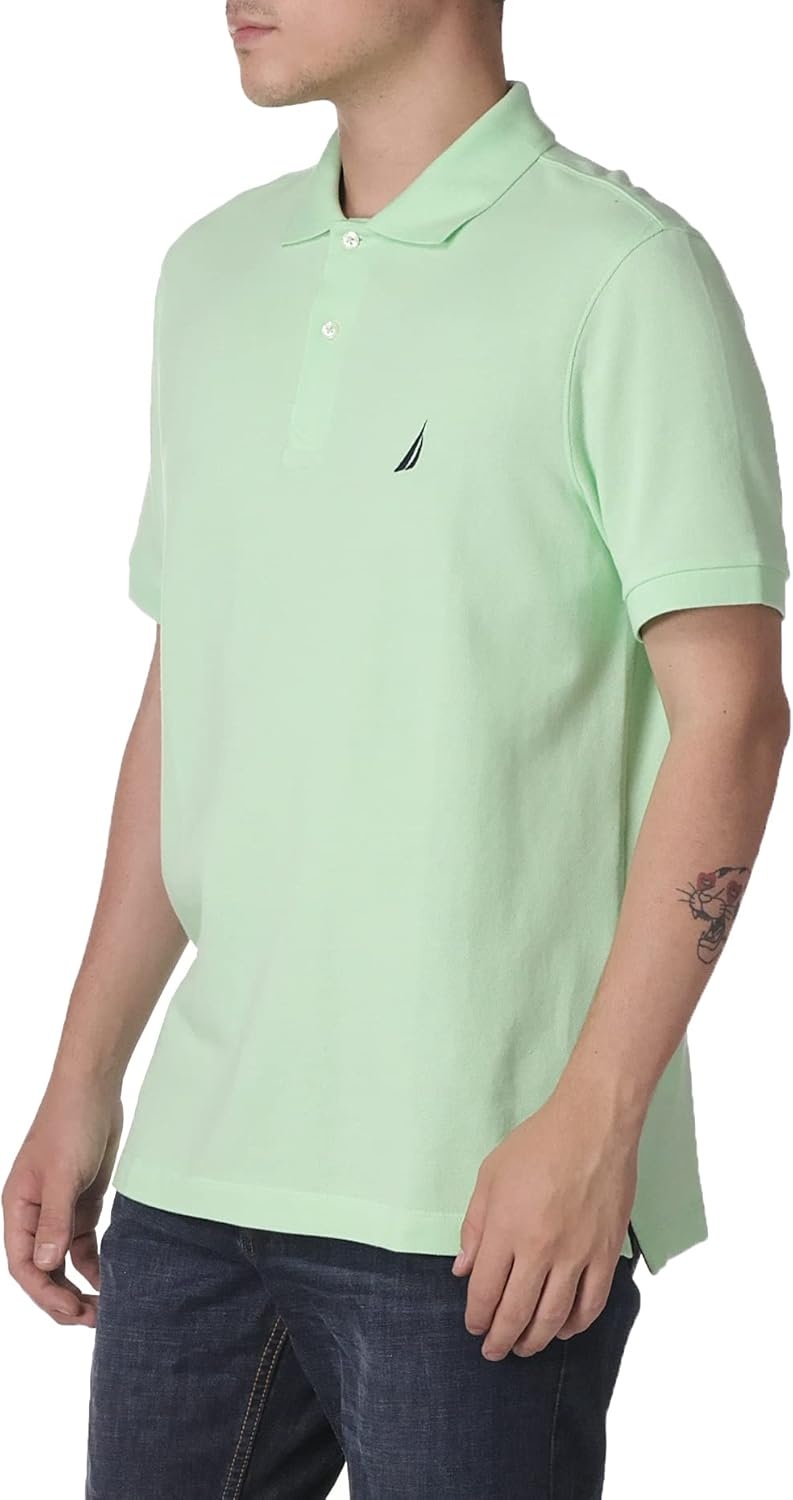 imageNautica Mens Short Sleeve Solid Cotton Pique Polo ShirtAsh Green Solid
