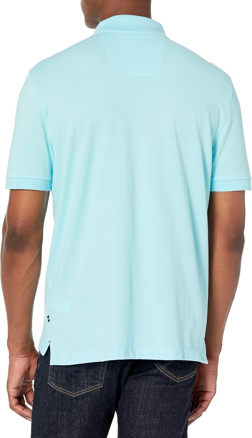 imageNautica Mens Short Sleeve Solid Cotton Pique Polo ShirtBright Aqua Solid