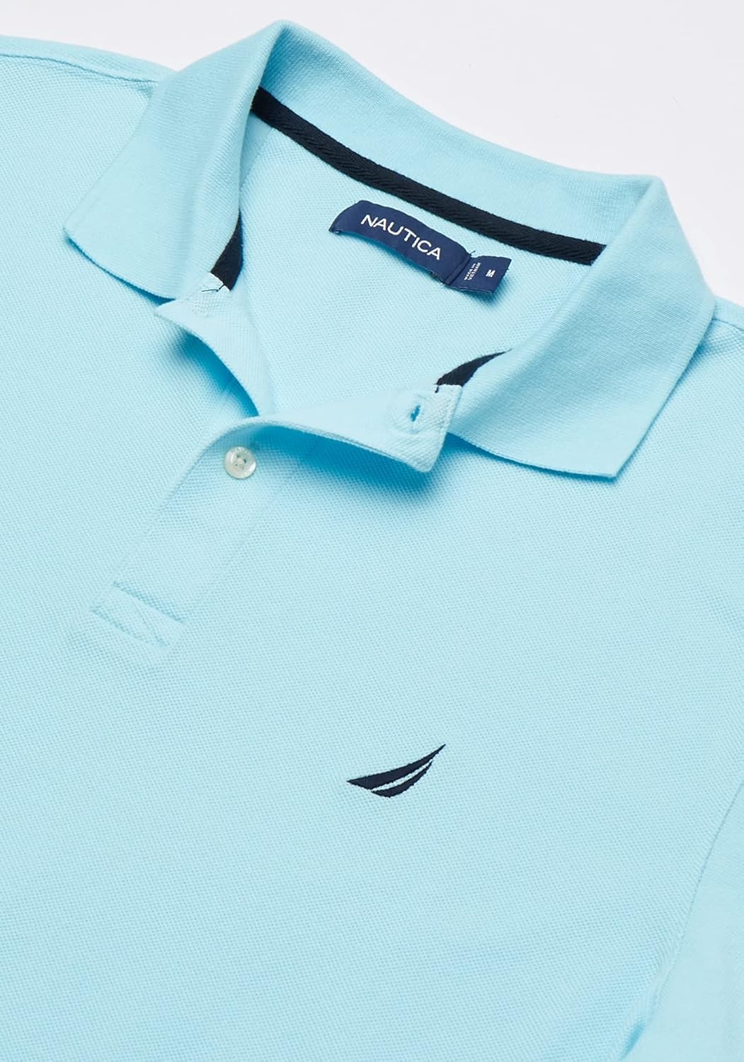 imageNautica Mens Short Sleeve Solid Cotton Pique Polo ShirtBright Aqua Solid