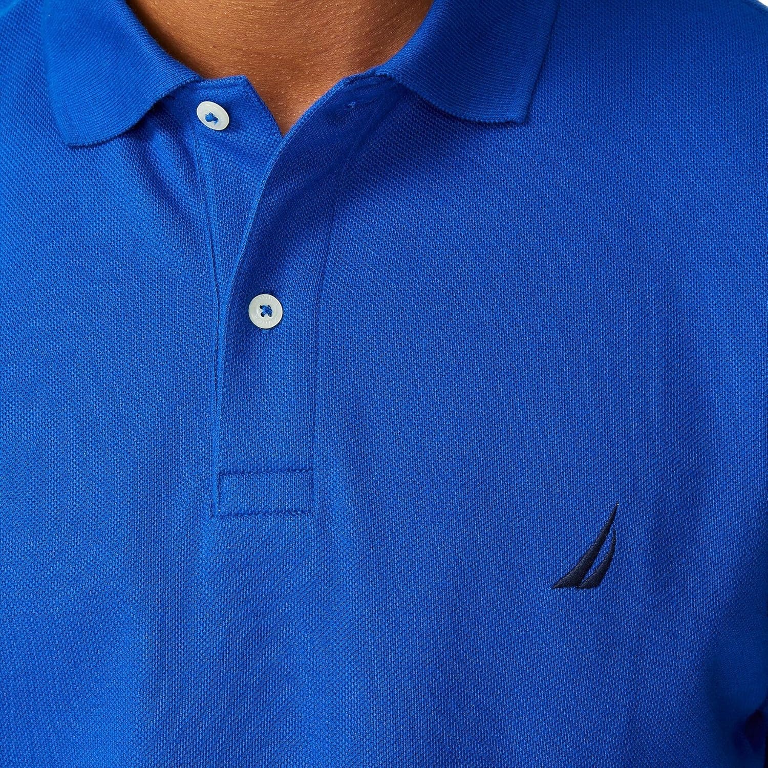 imageNautica Mens Short Sleeve Solid Cotton Pique Polo ShirtBright Cobalt