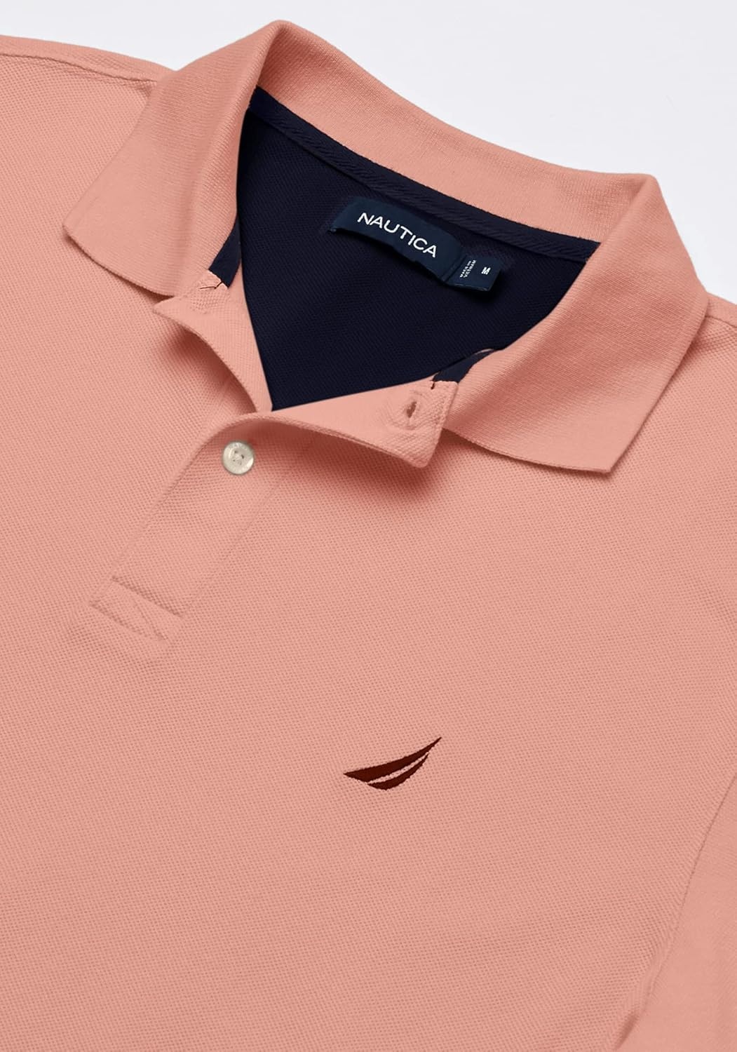 imageNautica Mens Short Sleeve Solid Cotton Pique Polo ShirtCoral Sands Solid