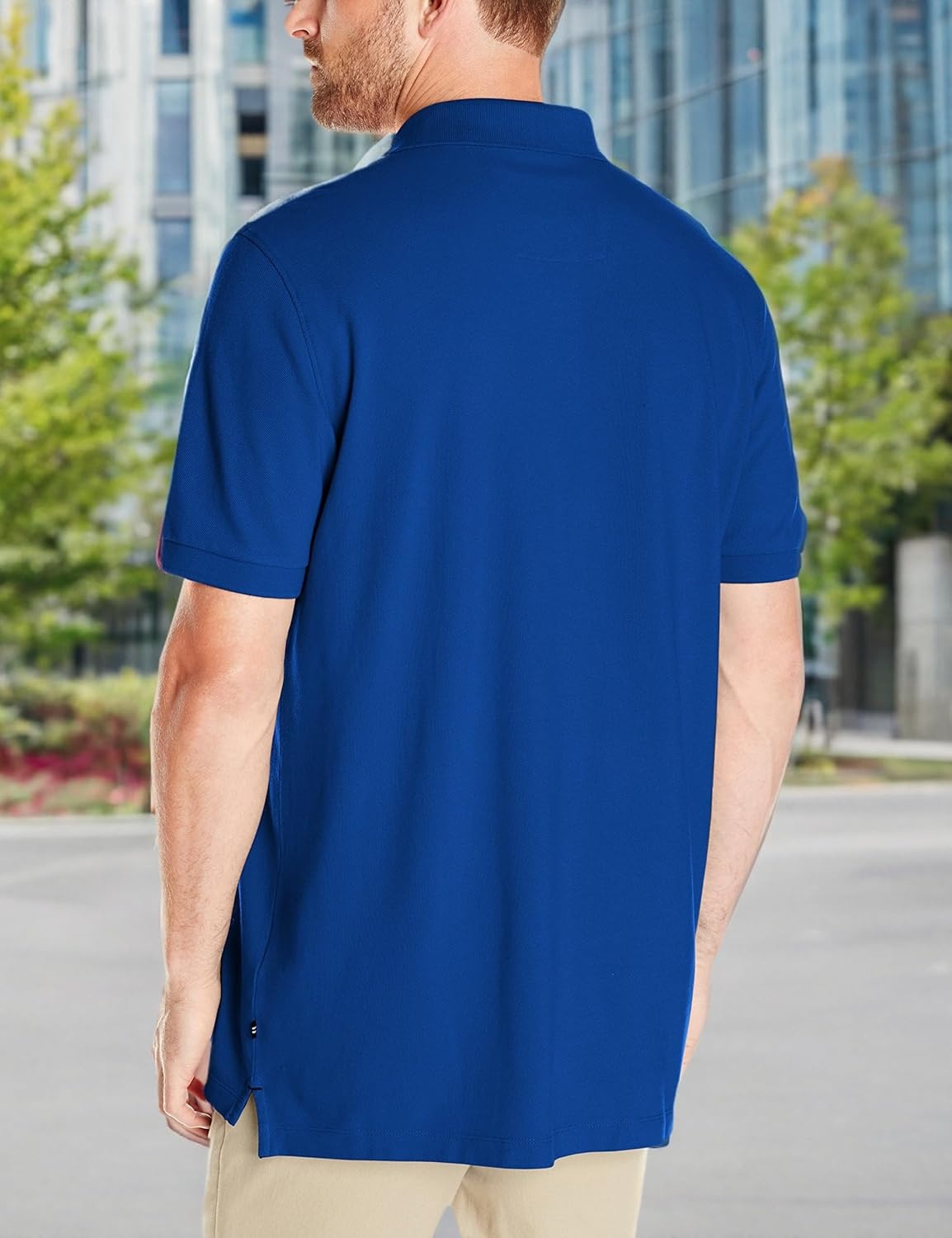 imageNautica Mens Short Sleeve Solid Cotton Pique Polo ShirtMonaco Blue Solid