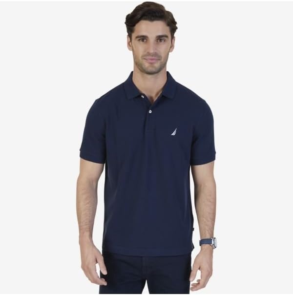 imageNautica Mens Short Sleeve Solid Cotton Pique Polo ShirtNavy