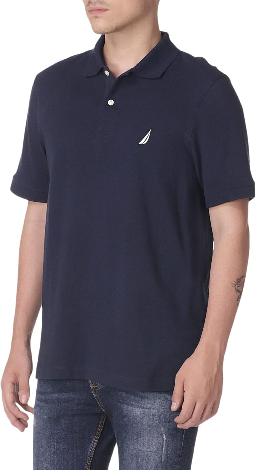 imageNautica Mens Short Sleeve Solid Cotton Pique Polo ShirtNavy Solid