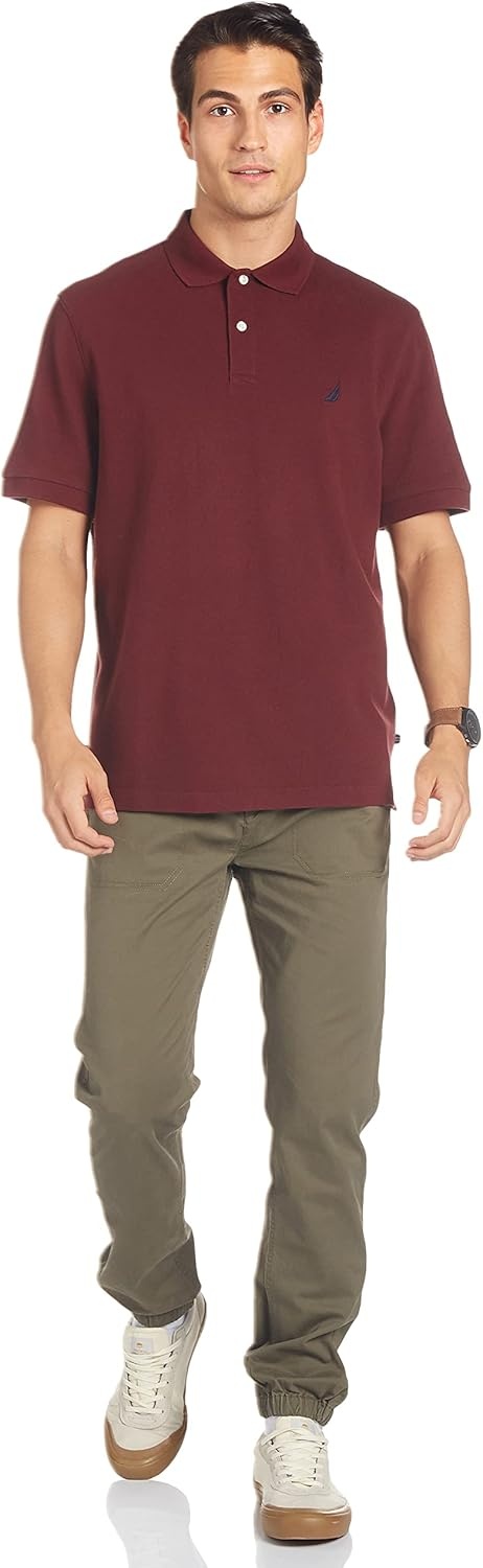 imageNautica Mens Short Sleeve Solid Cotton Pique Polo ShirtRoyal Burgundy Solid