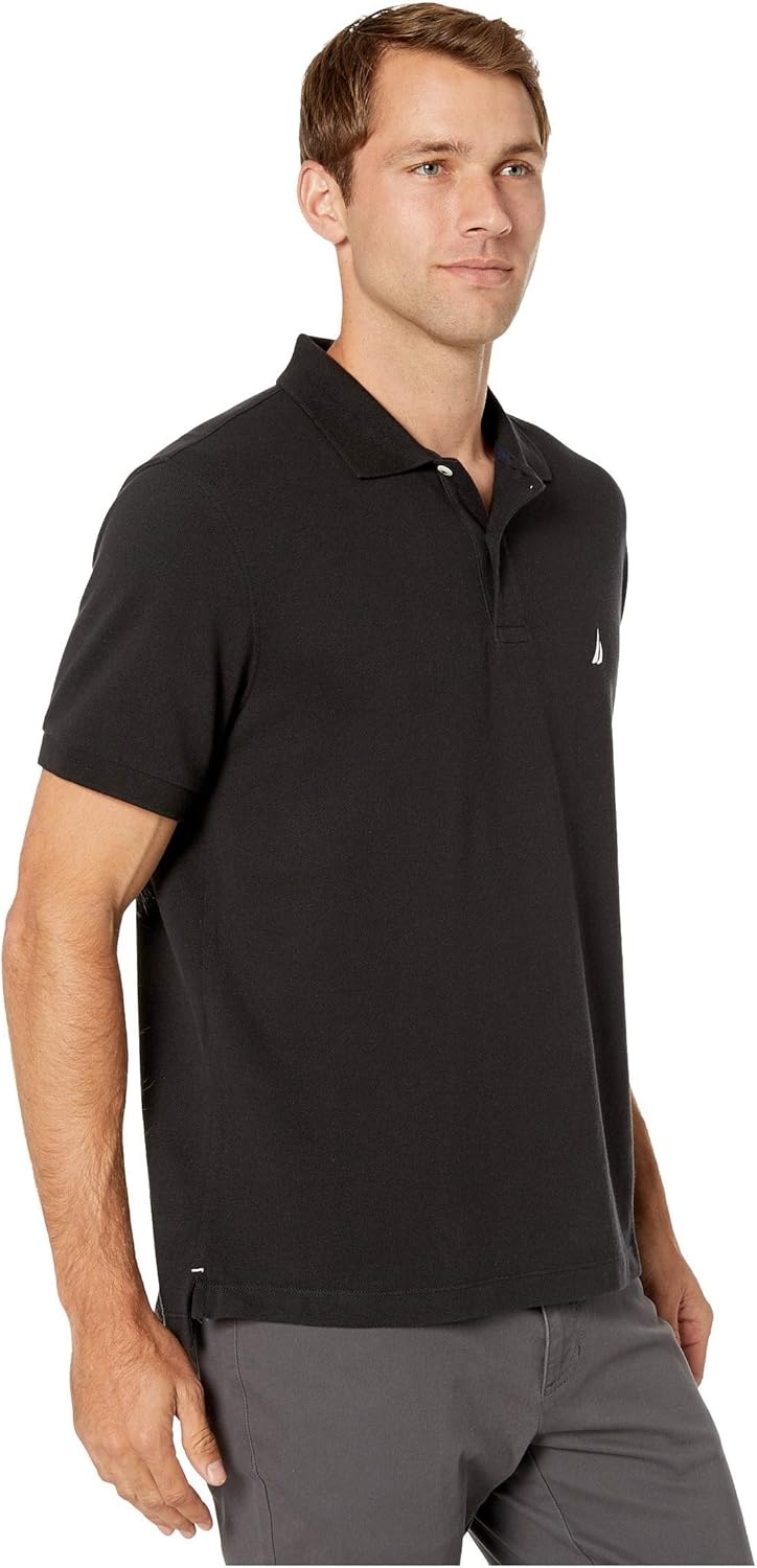 imageNautica Mens Short Sleeve Solid Cotton Pique Polo ShirtTrue Black