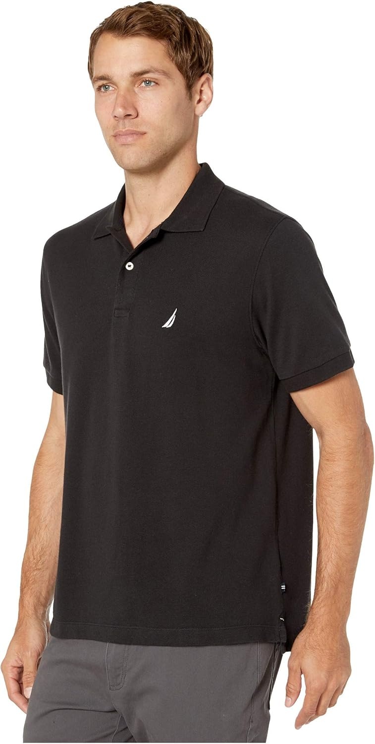 imageNautica Mens Short Sleeve Solid Cotton Pique Polo ShirtTrue Black