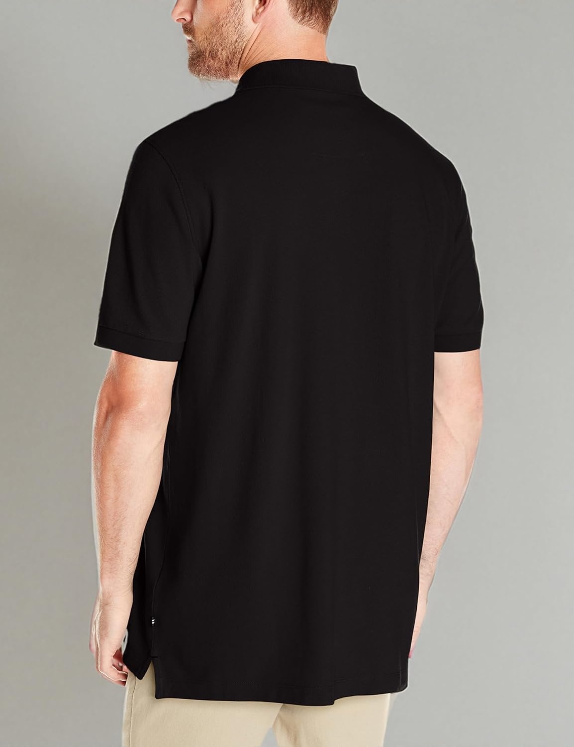 imageNautica Mens Short Sleeve Solid Cotton Pique Polo ShirtTrue Black Solid