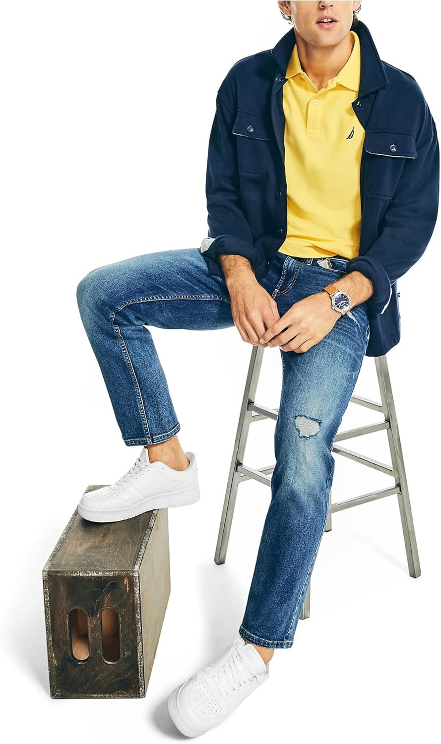 imageNautica Mens Sustainably Crafted Classic Fit Deck PoloAspen Gold