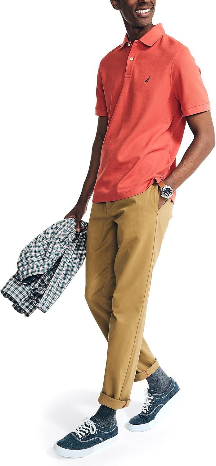 imageNautica Mens Sustainably Crafted Classic Fit Deck PoloCayenne