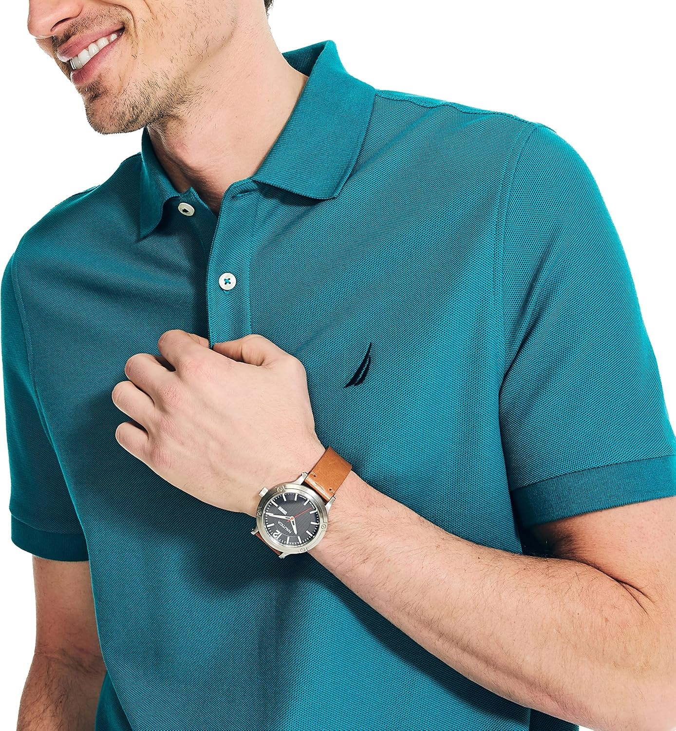 imageNautica Mens Sustainably Crafted Classic Fit Deck PoloHarbor Jade