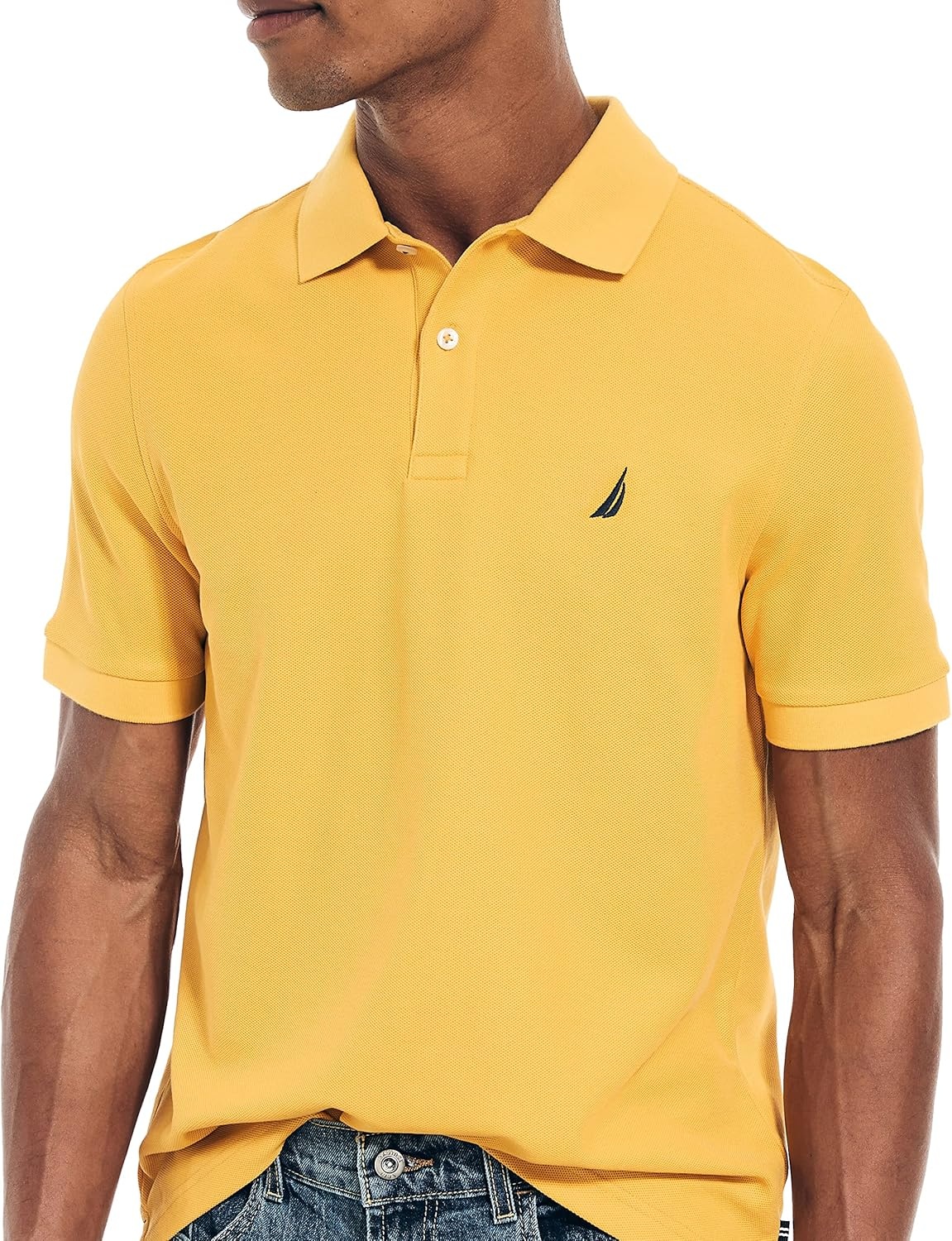 imageNautica Mens Sustainably Crafted Classic Fit Deck PoloLightning Gold